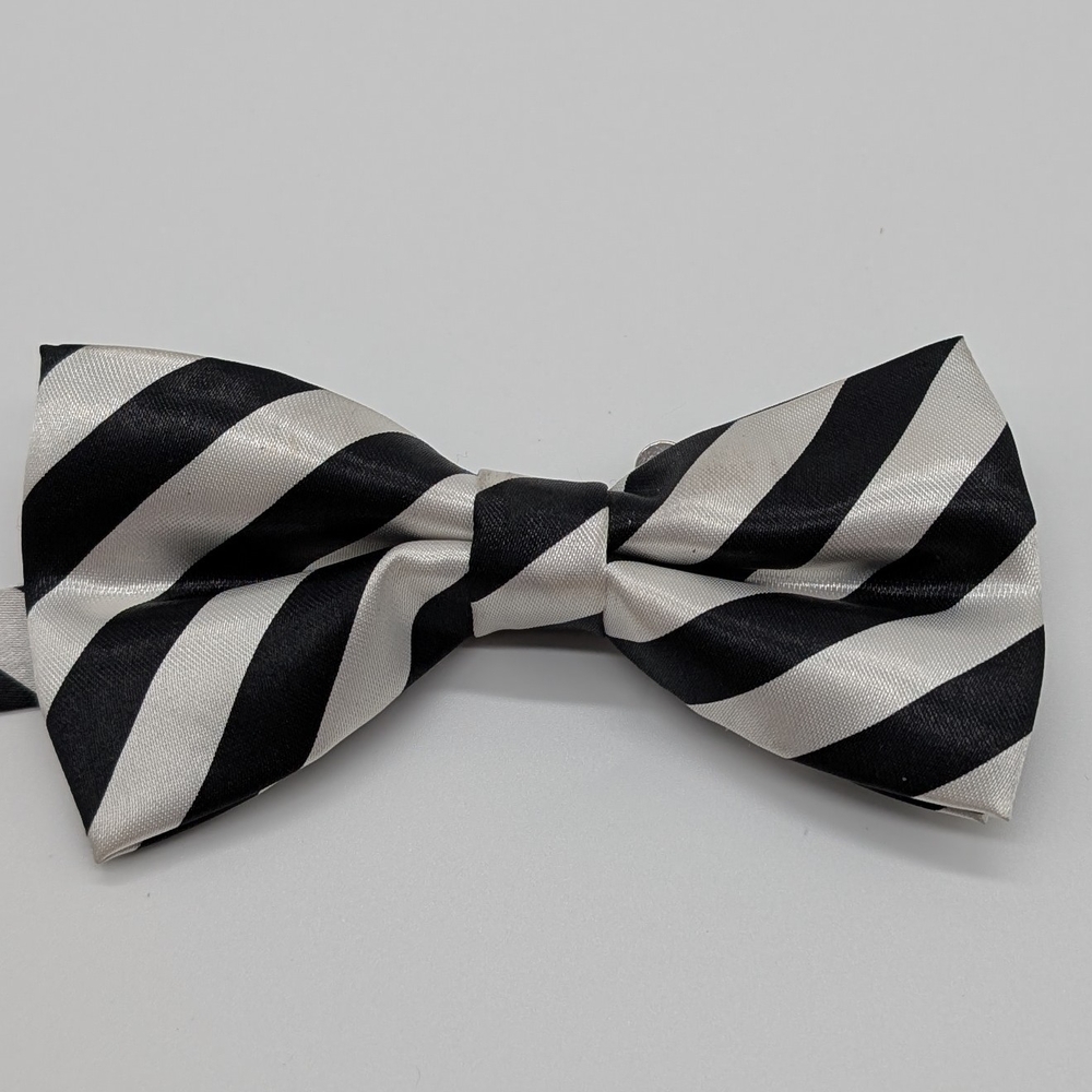 Men's Classic Black and White Striped Bow Tie